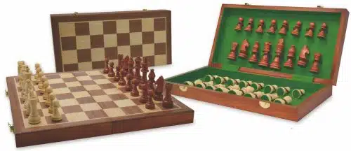Schaak-klapcassette hout ingelegd 40 cm.