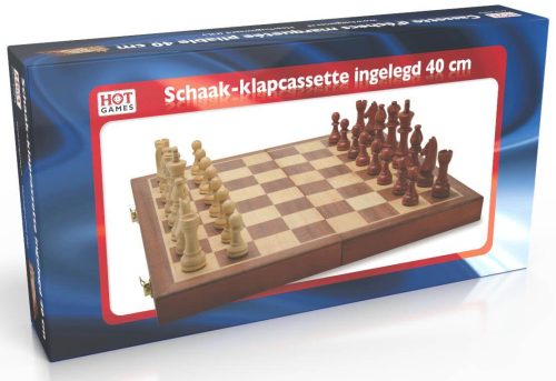 Schaak-klapcassette hout ingelegd 40 cm.