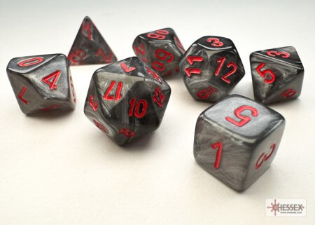 Velvet Black/red - Mini Polyhedral Dice set - 7 stuks