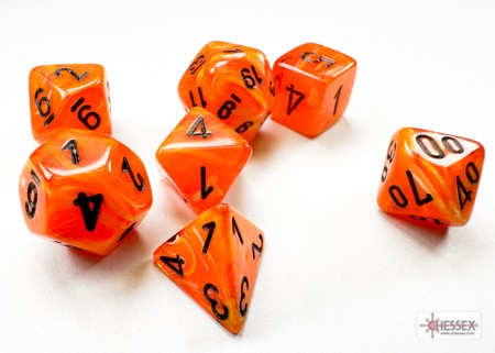 Vortex Orange/black - Mini Polyhedral Dice set - 7 stuks