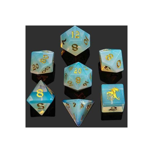 Opalite - Gemstone Dice set in Fancy Dice box - 7 stuks