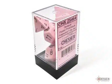 Opaque Pastel Pink/Black Polydice (7 stuks)