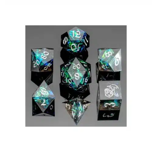 Black Captured Magic - Handmade Sharp Edge Dice set - 7 stuks
