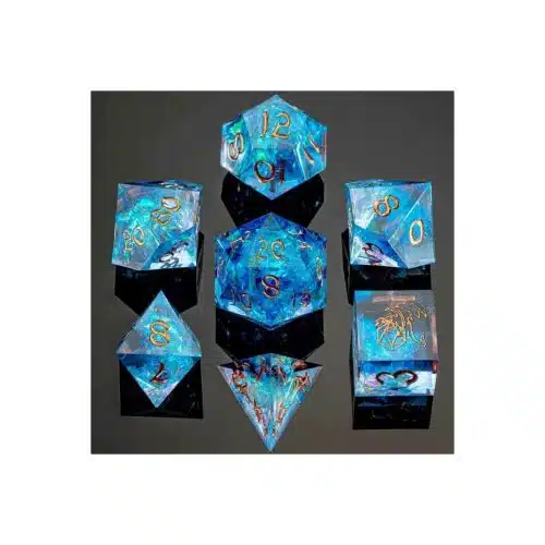 Blue Captured Magic - Handmade Sharp Edge Dice set - 7 stuks