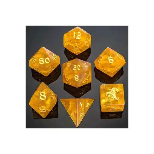 Frosted Amber - Glass Dice - 7 stuks