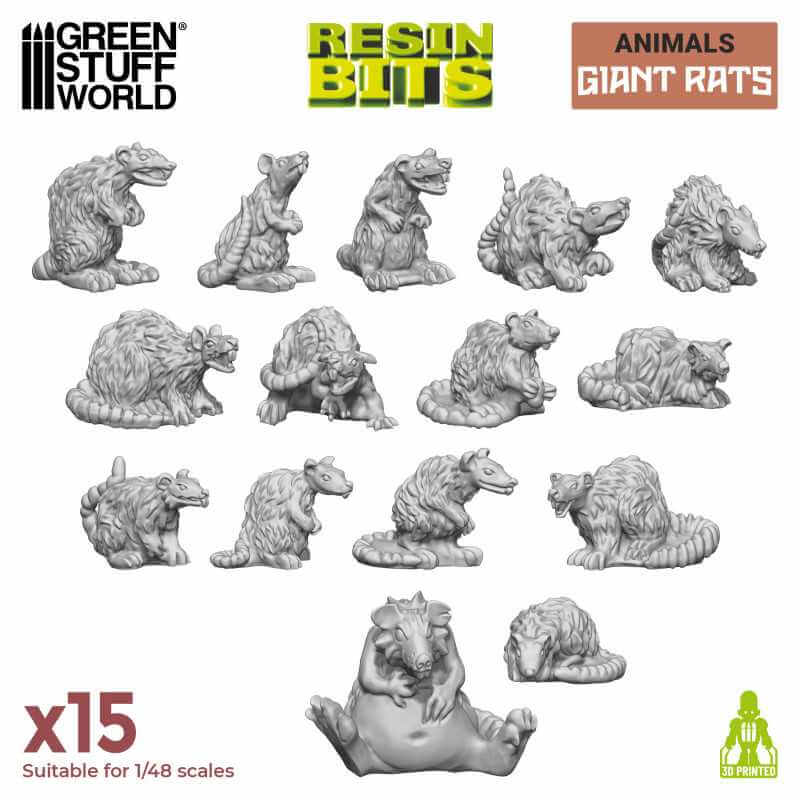 15 Giant Rats - Unpainted Miniatures