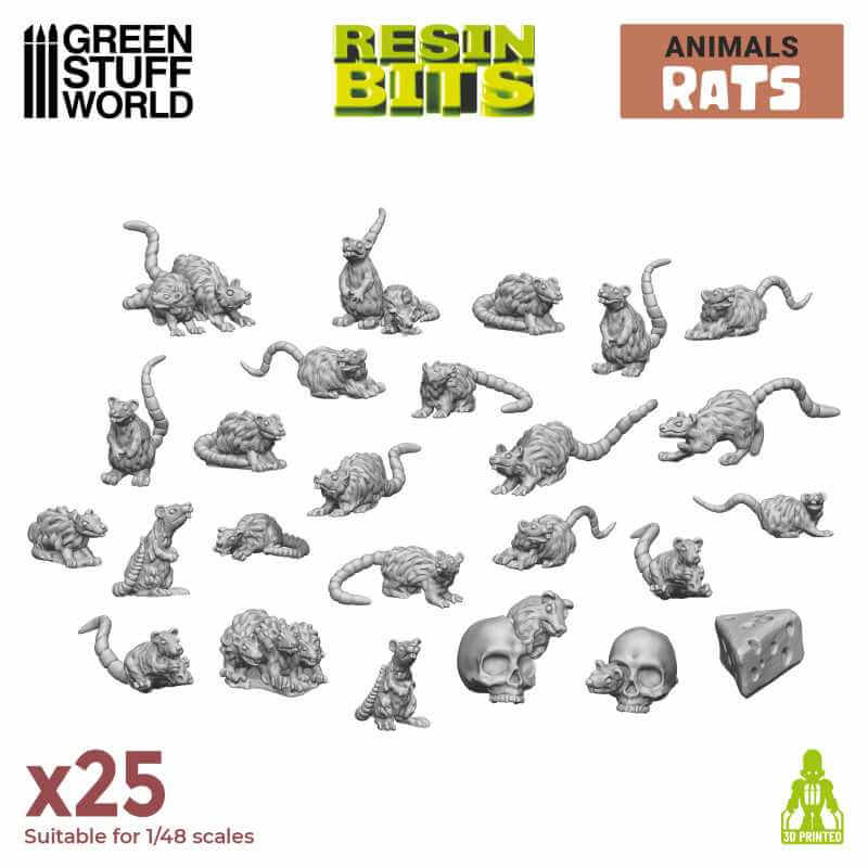 25 Small Rats - Unpainted Miniatures