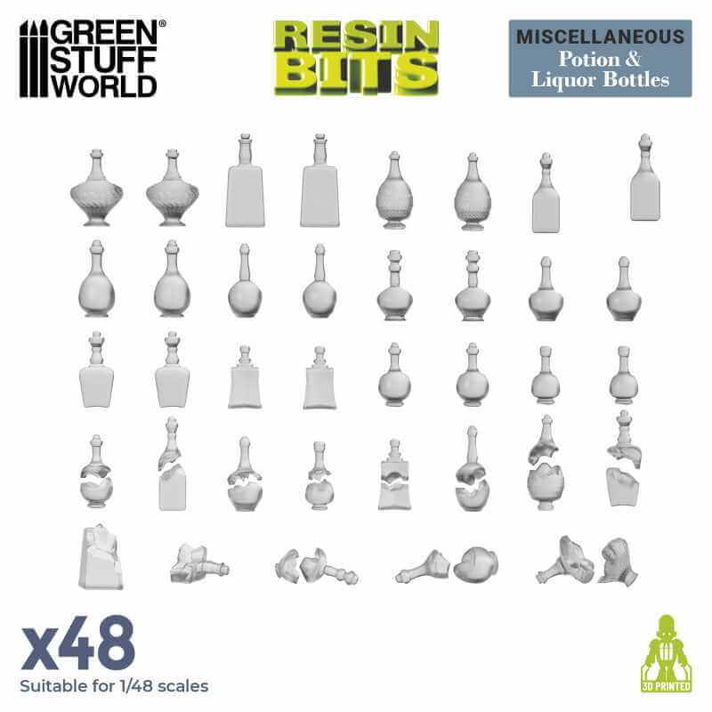 48 Potion & Liquor Bottles - Unpainted Miniatures