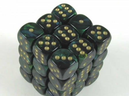 Scarab Jade/gold D6 12mm (36 stuks)