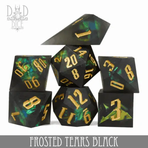 Frosted Tears Black - Handmade Dice set - 7 stuks