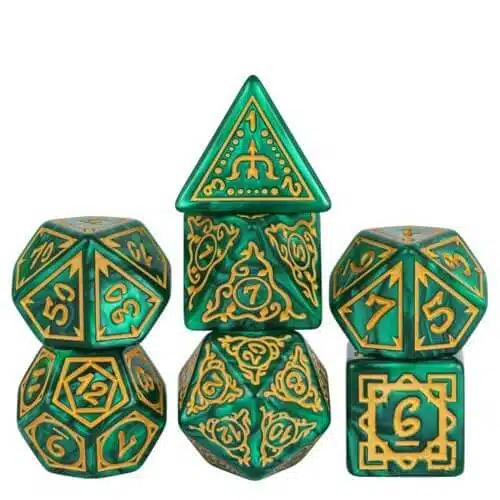Groen/Goud Druids Grove - Dice set - 7 stuks