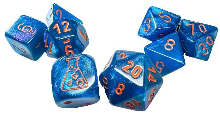 Borealis Midnight/copper Polyhedral Lab Dice - 8 stuks