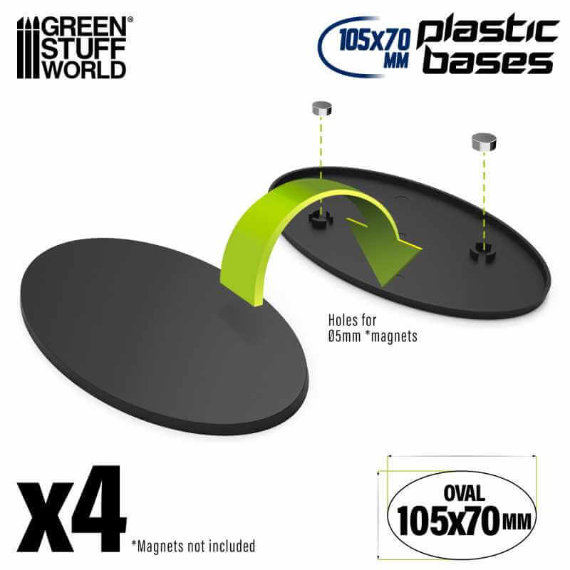 Black - Plastic Oval Base 105x77mm - 4 stuks