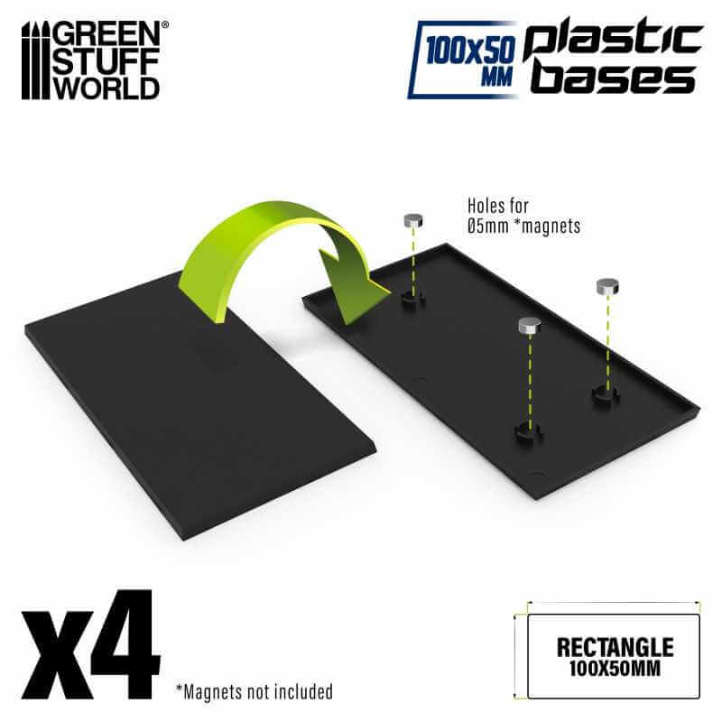 Black - Plastic Rectangle Base 100x50mm- 4 stuks