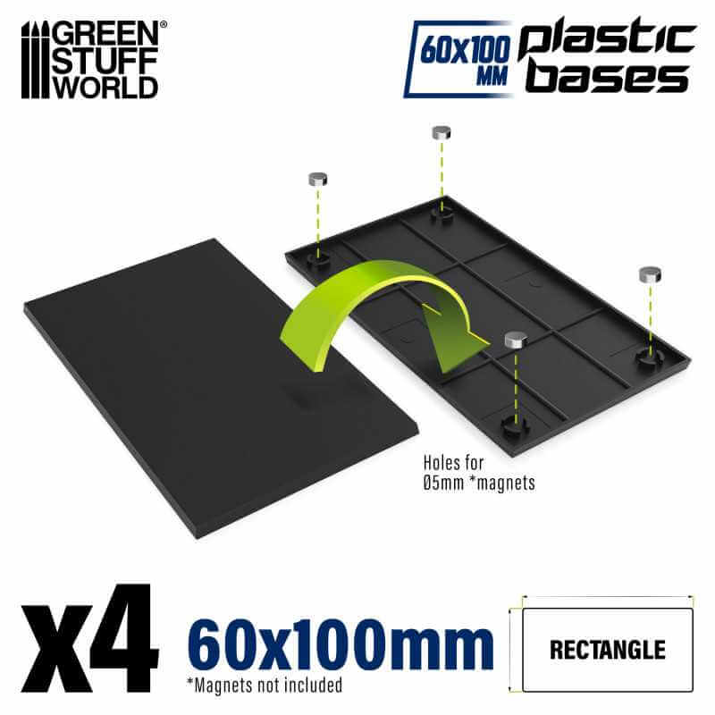 Black - Plastic Rectangle Base 60x100mm - 4 stuks