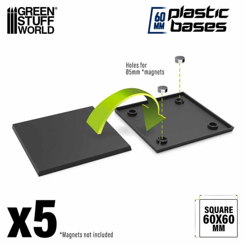 Black - Plastic Square Base 60 mm - 5 stuks