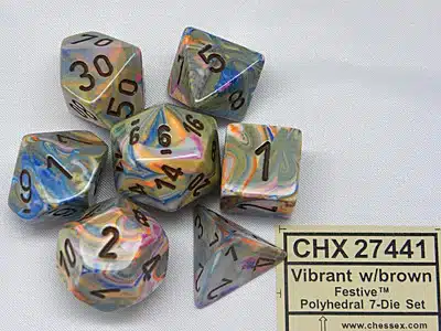 Festive Vibrant/brown Polydice - 7 stuks