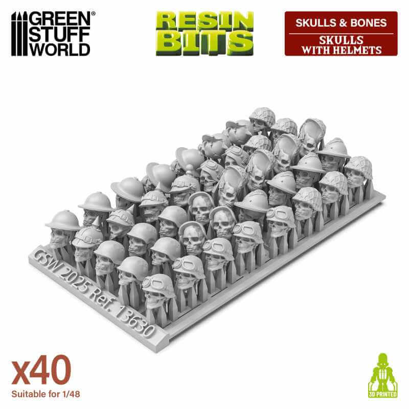 40x Skulls With Helmets - Unpainted Miniatures