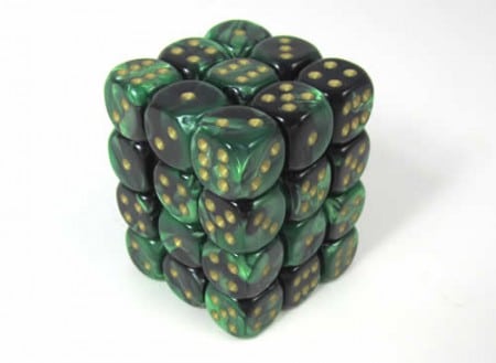 Gemini Black-Green/gold D6 12mm (36 stuks)