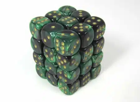 Gemini Black-Green/gold D6 12mm (36 stuks)