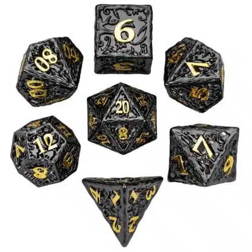 Black/Gold - Metal Dice set - 7 stuks