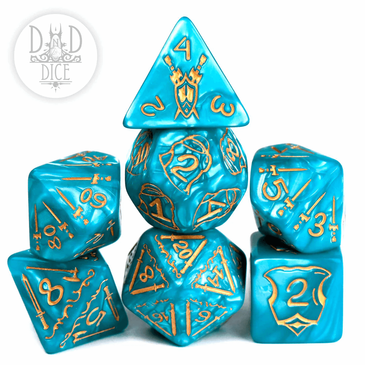 Teal Giant Fighter - Oversized Dice set - 7 stuks