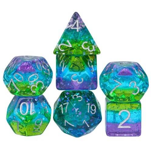 Aurora 3 kleuren - Glitter Dice set - 7 stuks