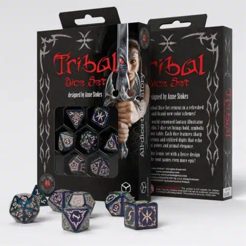 Blue-green & Beige - Tribal Dice Set - 7 stuks