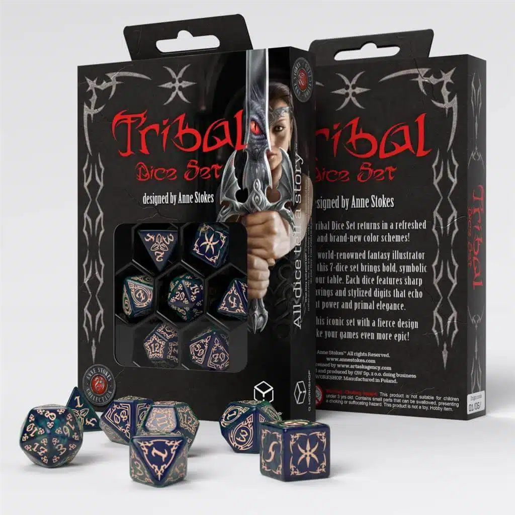 Blue-green & Beige - Tribal Dice Set - 7 stuks