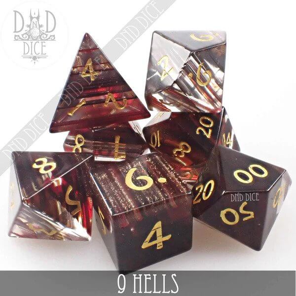 9 Hells - Glass Dice set - 7 stuks