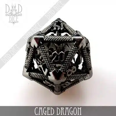 Caged Dragon Silver - Single Hollow Metal D20