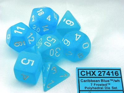 Frosted Carribean Blue/white Polydice - 7 stuks