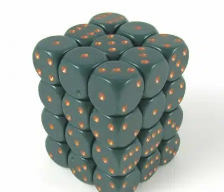 Opaque Dusty Green/gold D6 12mm (36 stuks)