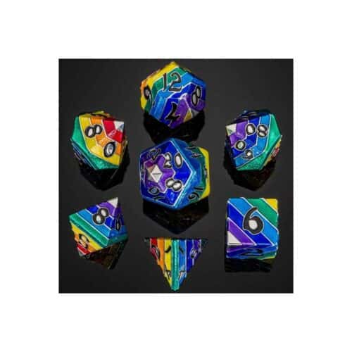 Silver w/Black - Rainbow Pride - Metal Dice - 7 stuks