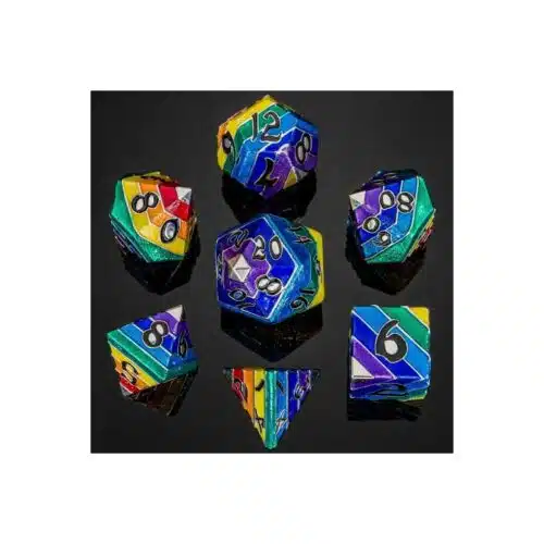 Silver w/Black - Rainbow Pride - Metal Dice - 7 stuks