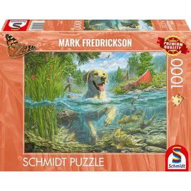 Gele Labrador op vissenjacht - 1000 stukken Puzzel