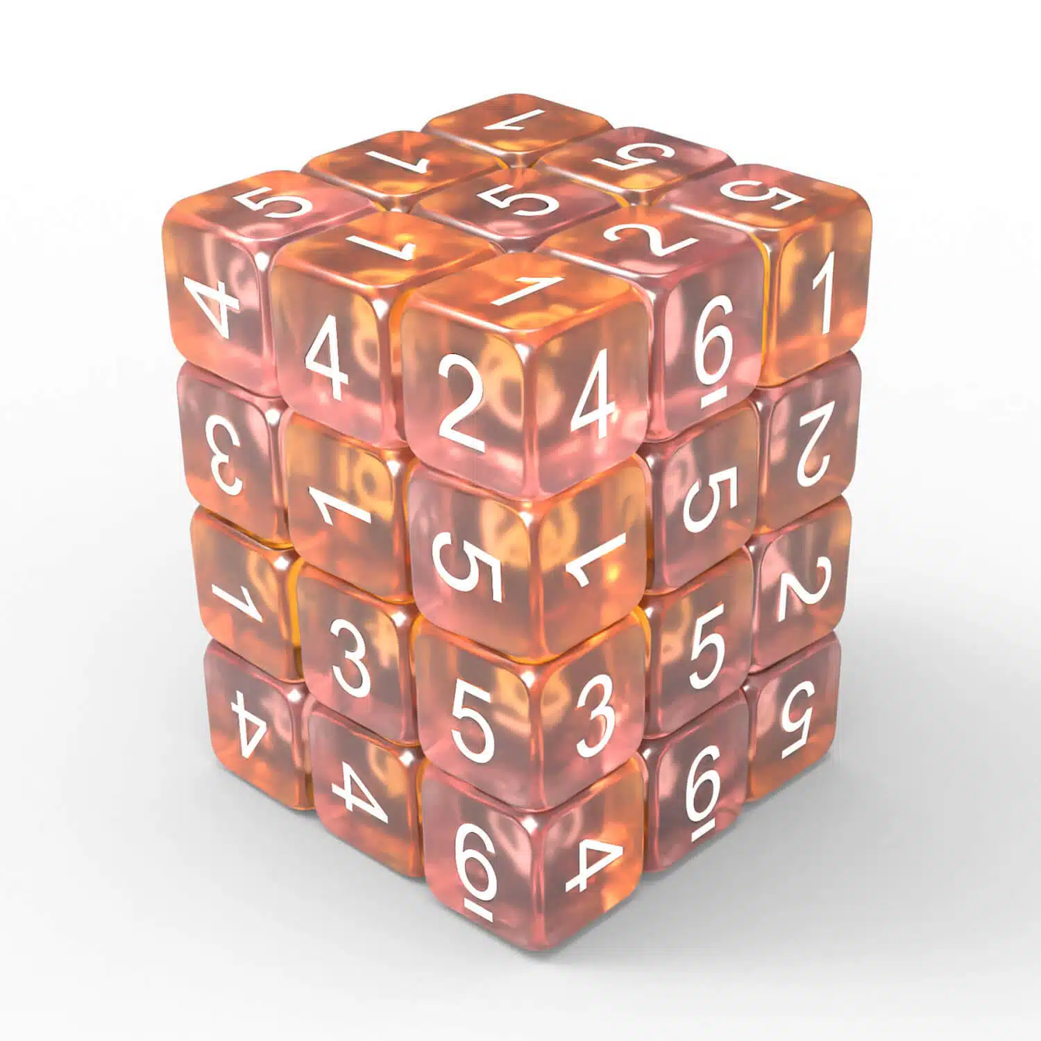 Clear Pink/Orange - 12mm D6 Dice - 36 stuks