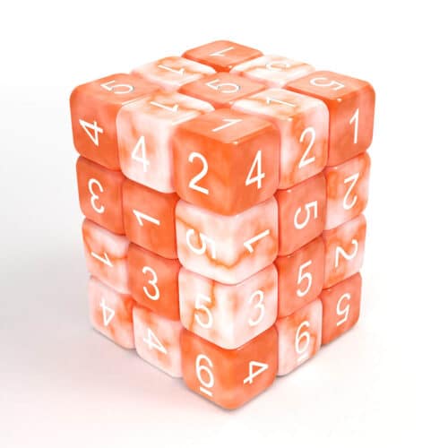 Orange White Marble - 12mm D6 Dice - 36 stuks