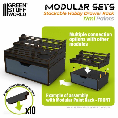 Black - Stackable Hobby Paint Rack 17ml with magnets