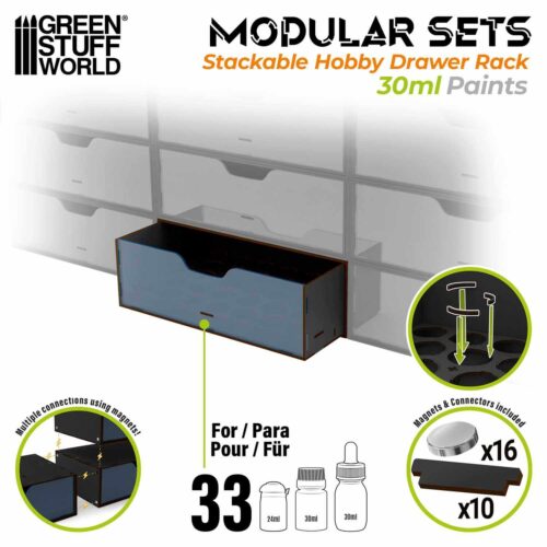 Black - Stackable Hobby Paint Rack 30ml with magnets