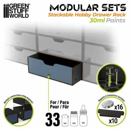Black - Stackable Hobby Paint Rack 30ml with magnets