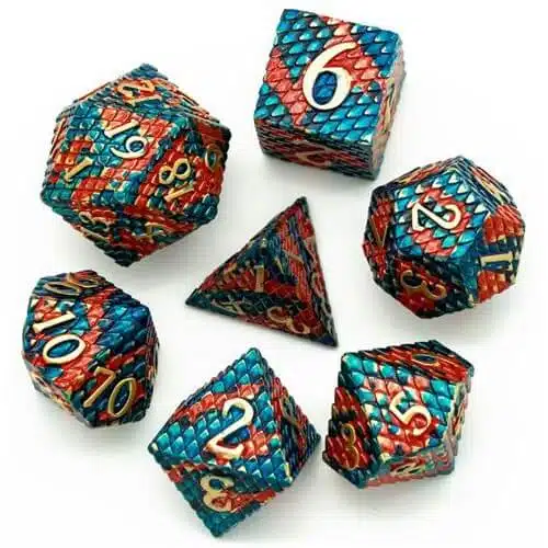 Draken schub Groen/Rood - Metal Dice set - 7 stuks