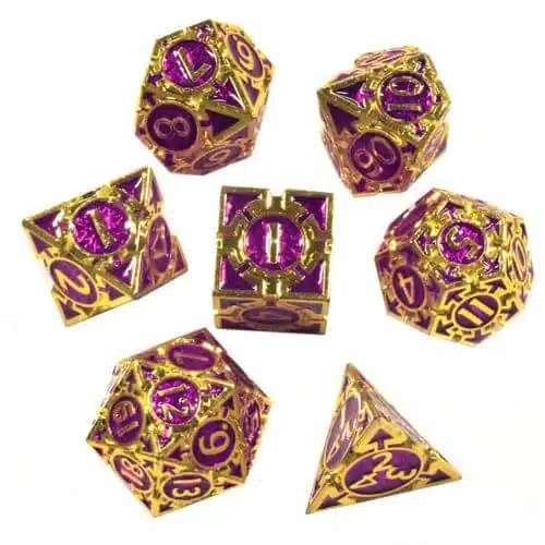 Pijlen Goud/Paars - Metal Dice set - 7 stuks