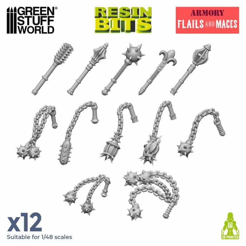 12 Flail Weapons - Unpainted Miniatures